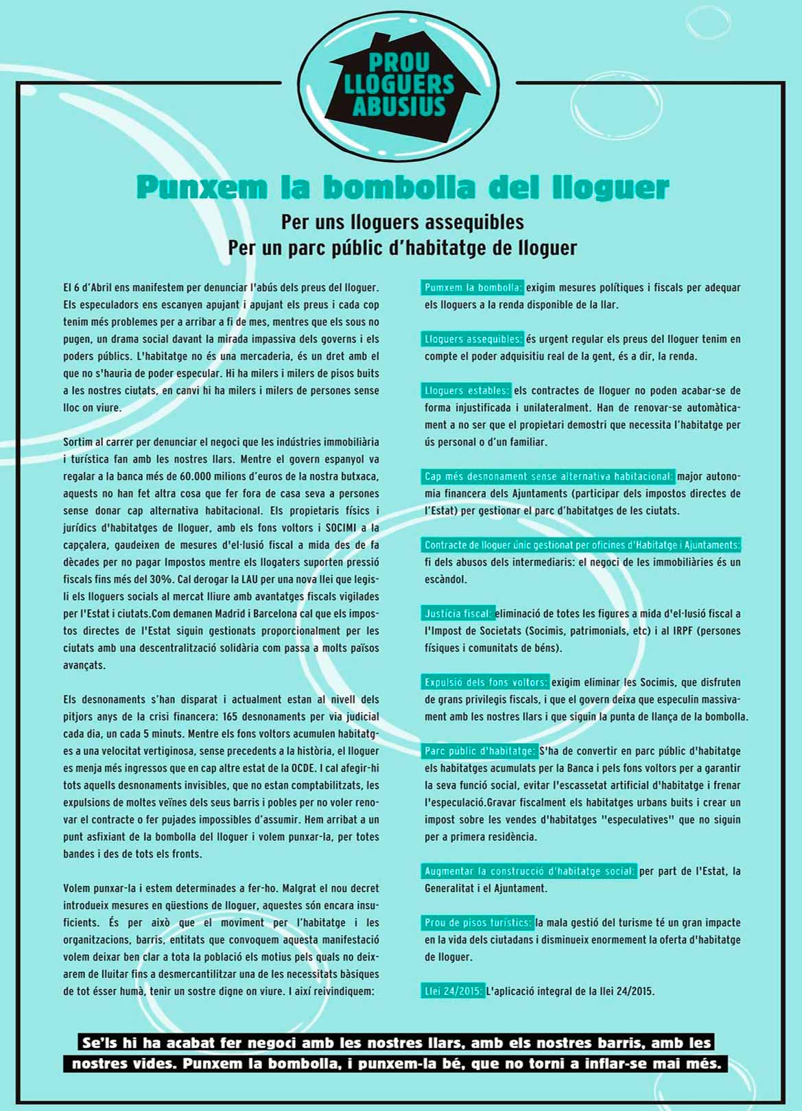 Triptico Sindicato bombolla de lloguer aavv collblanc